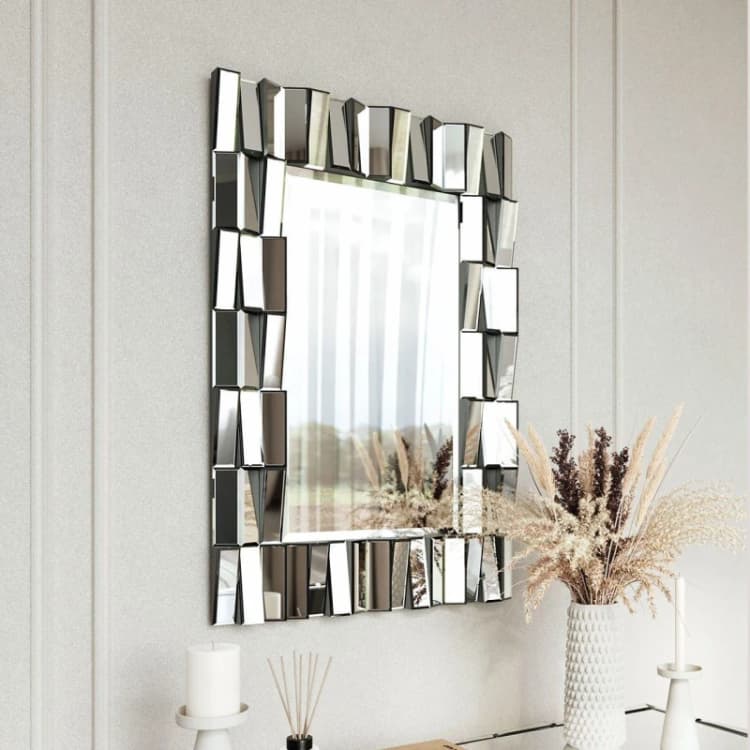 Image of CARME HOME Knightsbridge - Luxury Large Rectangular Wall Mirror(Grey Silver) in Grey Grey Unisex