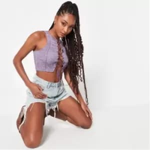 Image of Missguided Rib Lace Up Knit Crop Top - Purple