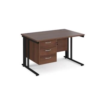 Image of Office Desk Rectangular Desk 1200mm With Pedestal Walnut Top With Black Frame 800mm Depth Maestro 25 MCM12P3KW