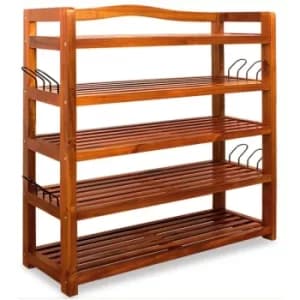 Image of Wooden Shoe Rack 5 Tier Storage Cabinet Wood Shelf for Hallway Large Furniture Organiser Unit Brown Cupboard Racks