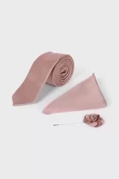 Image of Mens Wedding Plain Tie Set With Matching Lapel Pin
