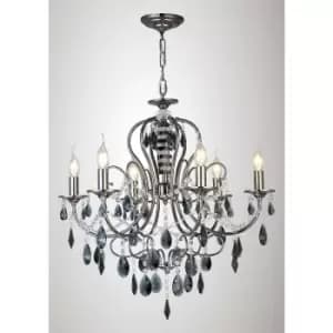 Image of Suspension Luna 6 Bulbs Black chrome / crystal