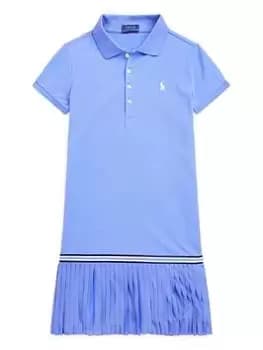 Image of Ralph Lauren Girls Polo Shirt Pleat Hem Dress - Harbor Island Blue Size 8-10 Years=M, Women