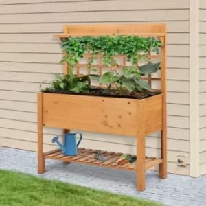 Image of Outsunny 105x40x135cm Wooden Planter Raised Elevated Garden Bed Planter Flower Herb Boxes for Vegetables with 2 Shelves Solid Wood Outdoor/Indoor