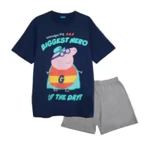 Image of Peppa Pig Mens Hero Of The Day Grandpa Pig Pyjama Set (4XL) (Navy/Grey Heather)