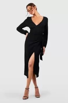 Image of Textured Wrap Midi Dress
