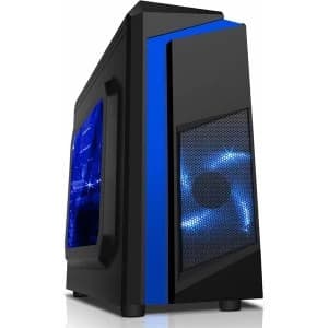 Image of CiT F3 Black Micro-ATX Case With 12cm Blue LED Fan & Blue Stripe