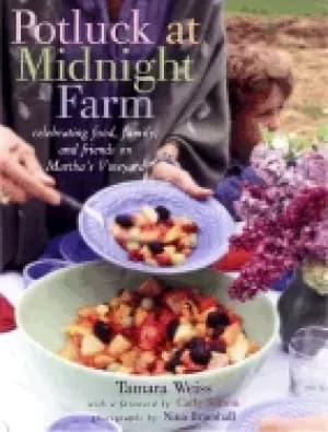 Image of potluck at midnight farm celebrating food family and friends on marthas vin