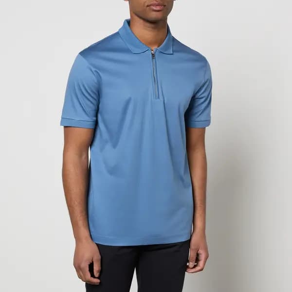 Image of BOSS Black Polston Zip Neck Cotton Polo Shirt - XXL Blue Tops male 50513375-459 XXL