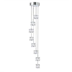 Image of LED 8 Light Spiral Cluster Pendant Chrome Glass