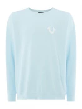 Image of Mens True Religion Logo Crew Neck Sweatshirt Light Blue