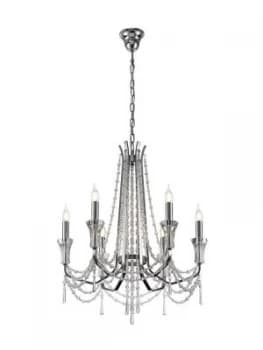 Image of Ceiling Chandelier Pendant 6 Light E14 Polished Chrome, Crystal