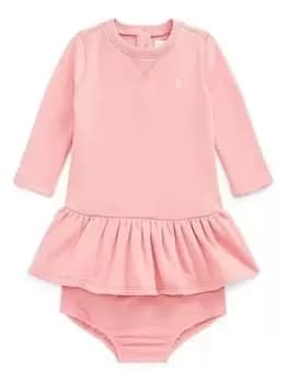 Image of Ralph Lauren Baby Girls Long Sleeve Sweat Dress - Rose, Rose, Size 12 Months