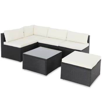 Image of Poly Rattan XL Lounge Set with comfortable cushions & pillows Patio Garden Outdoor Furniture Sofa Table Set schwarz/creme (de) - Casaria