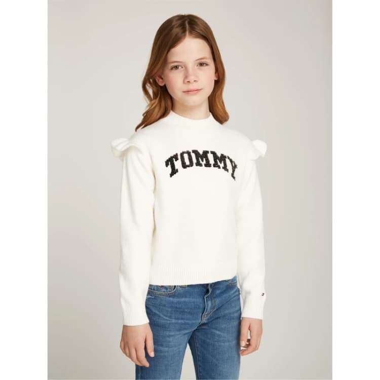 Image of Tommy Hilfiger Girls Tommy Reversible Sequin Logo Sweater - Cream, Size Age: 4 Years, Women Cream W1E2Z Female age: 4 YEARS