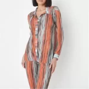 Image of Missguided Co Ord Abstract Mesh Plisse Oversized Shirt - Multi
