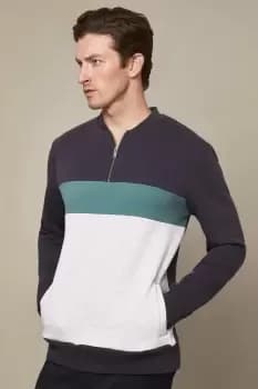 Image of Reverse Loopback Colour Block Zip Crew Sweatshirt