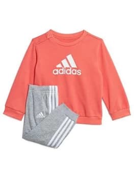 Image of Boys, adidas Infants Badge Of Sport Crew & Pant Set, Pink/Grey, Size 12-18 Months
