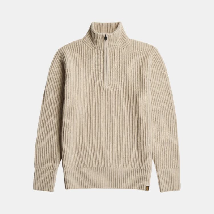 Image of G Star Mens Chunky Quarter Zip Knitted Top Ecru male Small