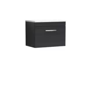 Image of Nuie Athena 600 Wall Hung Single Drawer Vanity & Sparkling White Worktop - Black Woodgrain