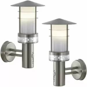 Image of Loops - 2 pack IP44 Outdoor LED Light Brushed Steel pir Wall Lantern Security Outdoor