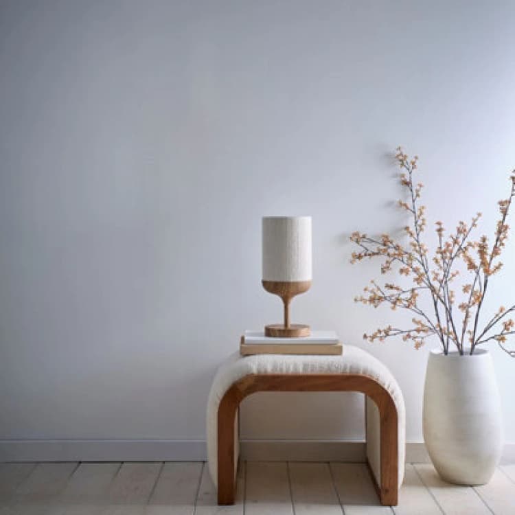 Image of K Living Carrick Wood Printed Metal Table With Natural Cotton Lamp Shade