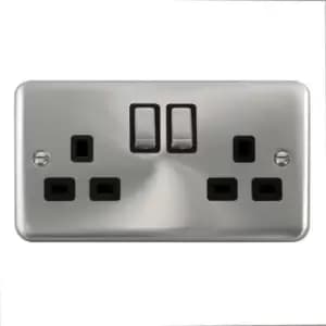 Image of Click Scolmore Deco Plus Satin Chrome 2 Gang Switch Socket 13A With Black Ingot - DPSC536BK