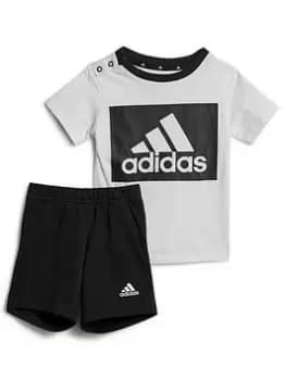 Image of adidas Infant Big Logo Short & T-Shirt Set - White/Black, Size 3-4 Years, Women