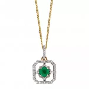 Image of 9ct Emerald Illusion Setting Diamond Art Deco Yellow Gold Pendant GP2255G