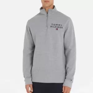 Image of Tommy Hilfiger Mens Ribbed Half Zip Sweatshirt - Light Grey Heather - L