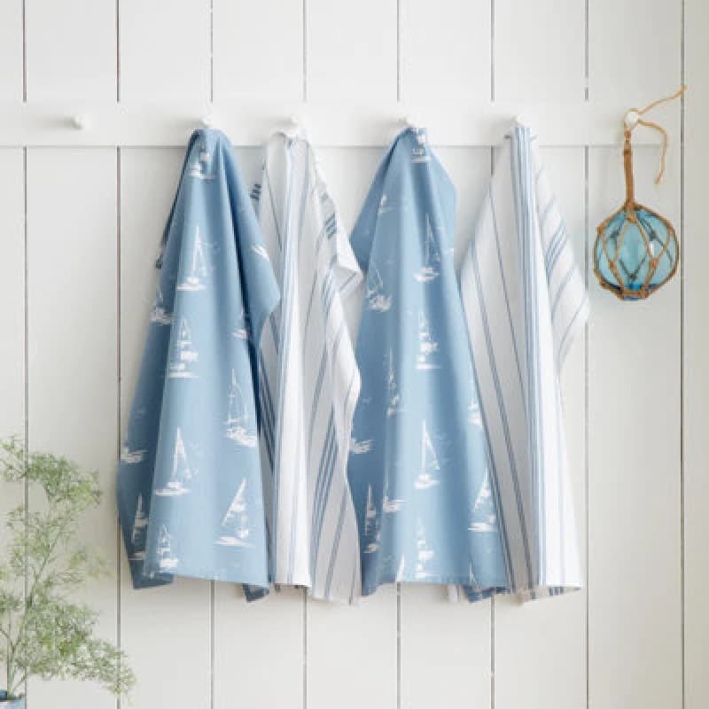 Image of Catherine Lansfield Salcombe Boats Four Tea Towels Blue