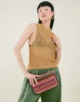 Image of Accessorize Hand-Embellished Wooden Bead Stripe Clutch Bag