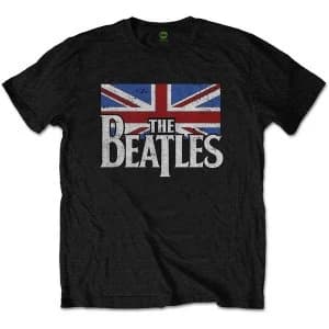 Image of The Beatles - Drop T Logo & Vintage Flag Unisex Medium T-Shirt - Black