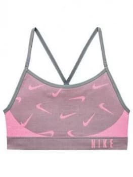 Image of Nike Girls Indy Seamless Sports Bra - Grey/Pink, Size L, Women