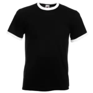 Image of Fruit Of The Loom Mens Ringer Short Sleeve T-Shirt (S) (Black/White)