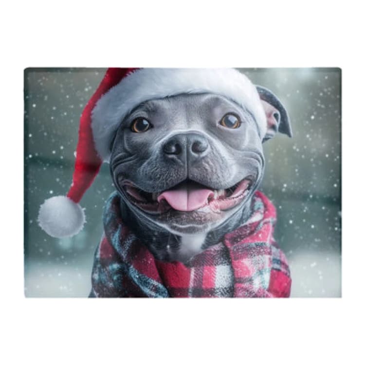 Image of Warren Reed Designer Christmas Staffiordsire Bull Terrier Glass Chopping Board