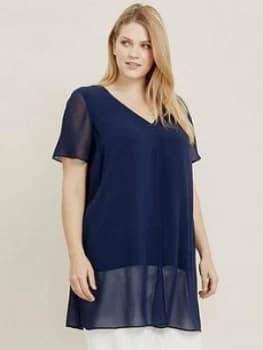 Image of Evans Short Sleeve Split Front Top - Navy, Size 28, Women