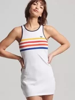 Image of Superdry Sustainable Vintage Stripe Vest Mini Dress - White, Size 16, Women