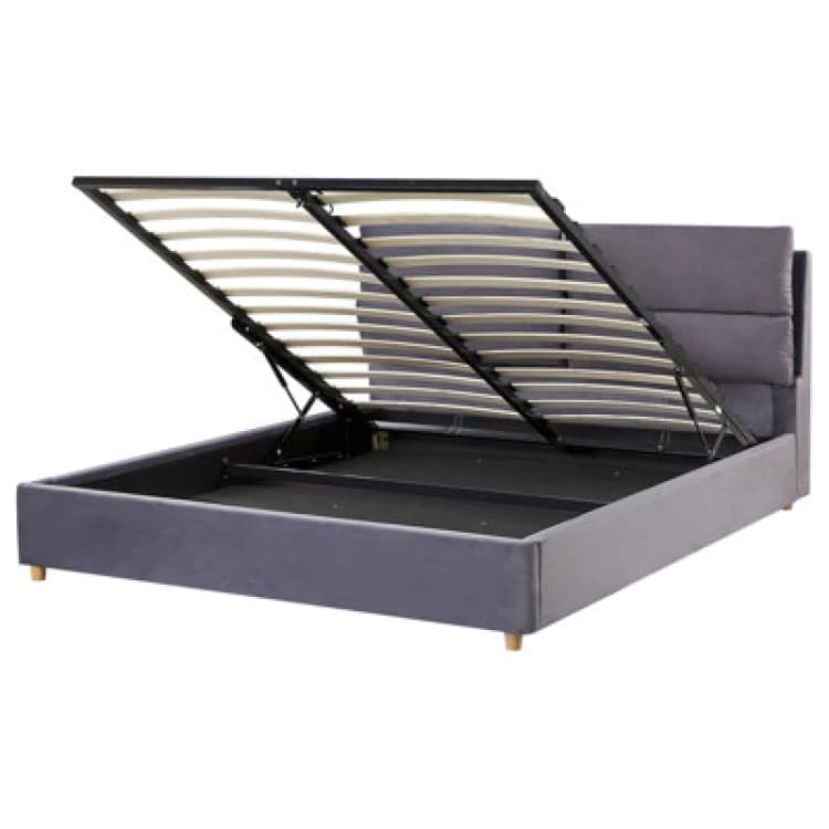 Image of Beliani Ottoman Bed Velvet Batilly 160 X 200 Cm (Eu King Size) Grey