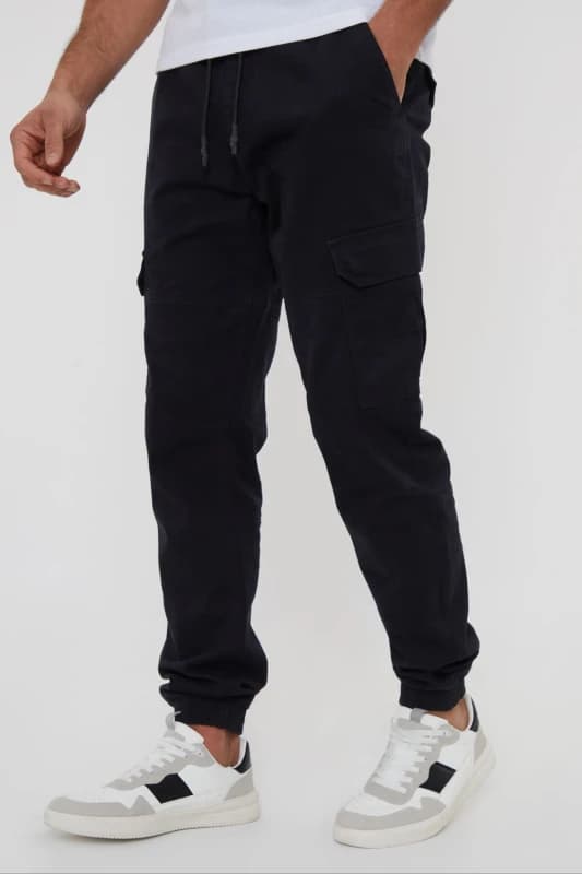 Image of Threadbare 'Belfast' Cotton Jogger Style Cargo Trousers With Stretch Black