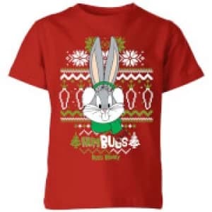 Image of Looney Tunes Bugs Bunny Knit Kids Christmas T-Shirt - Red - 11-12 Years