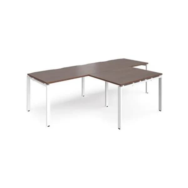 Image of Adapt Bench Desk 2 Person With Return Desks 2800mm Walnut Tops With White Frames Adapt Walnut ER2888-WH-W