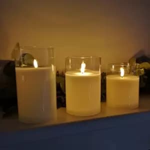 Image of Set of 3 Warm White Battery Operated Christmas Wax Candles with Timer in Clear