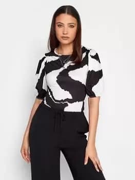 Image of Long Tall Sally Abstract Print Puff Sleeve Top, Black, Size 10, Women