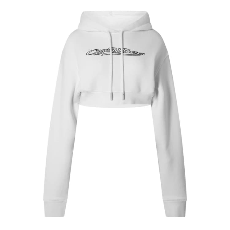 Image of Off White Womens Blng Bbl Logo Cotton Long Sleeve Cropped Hoodie White female 10 (S)