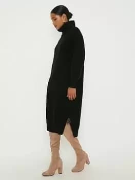 Image of Dorothy Perkins Chunky Roll Neck Knitted Midi Dress - Black Size L, Women