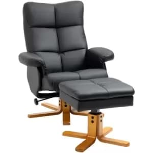 Image of Homcom - Recliner Chair and Footstool pu Leather Wooden Base Black - Black