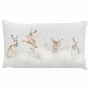 Image of Snowy Hares Christmas Cushion Multi / 30 x 50cm / Polyester Filled