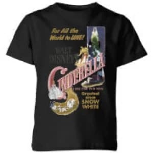 Image of Disney Princess Cinderella Retro Poster Kids T-Shirt - Black - 11-12 Years