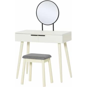 Image of Dressing Table Vanity Set Make Up Desk with Round Mirror & Stool White - Homcom